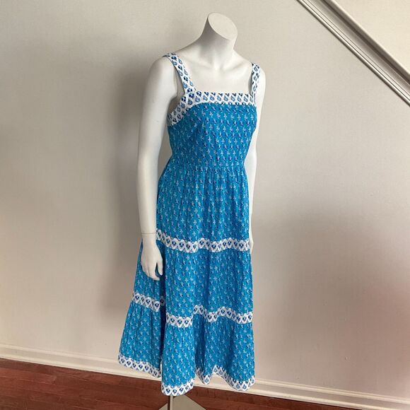 J. Crew factory Dress Block Print Square Neck Tiered Midi Sleeveless 4 - Picture 8 of 8